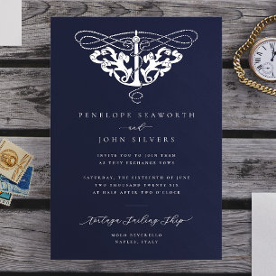 Elegante nautische Anker-Hochzeit in Navyblau Einladung