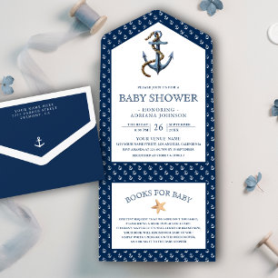 Elegante nautische Baby Shower in Navyblau mit Ank All In One Einladung