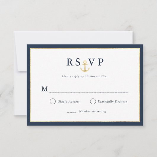 Elegante nautische Goldmedaillenkarte RSVP (Vorderseite)