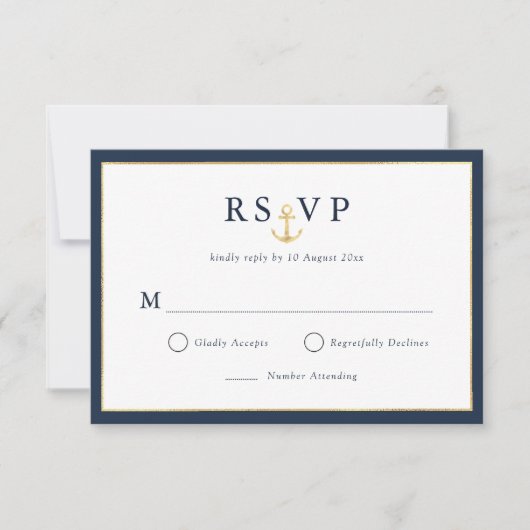Elegante nautische Goldmedaillenkarte RSVP Karte (Vorderseite)