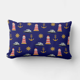 Elegante nautische Icons auf Navy Blau Lendenkissen