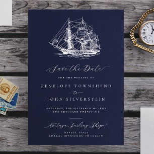 Elegante nautische Schiff-Hochzeit in Marineblau Save The Date