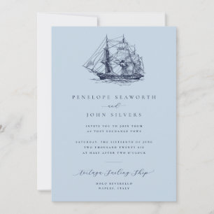 Elegante nautische Schiff-Hochzeit in Staubblau Einladung