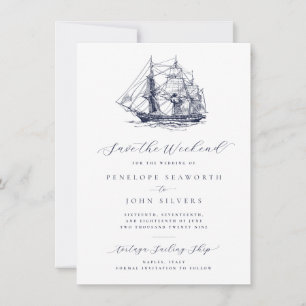 Elegante nautische Schiff-Illustration Wochenend-H Save The Date
