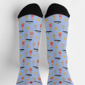 Elegante, nautische Symbole auf hellblauen Socken (Oben)