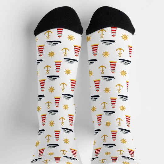 Elegante, nautische Symbole auf Weiß Socken (Oben)