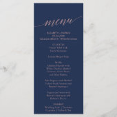 Elegante Navy and Rose Calligraphy Dinner Menu Car Menükarte (Vorderseite)