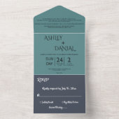 Elegante Navy Aquamarin Moderne schicke Hochzeit All In One Einladung (Innen Boden)