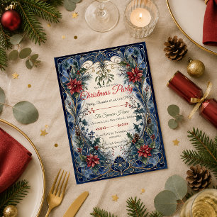 Elegante Navy-Art-Nouveau-Weihnachtsfeier Einladung