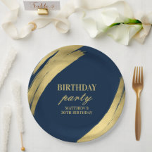 Elegante Navy Birthday Party Gold Foil Paper Plate