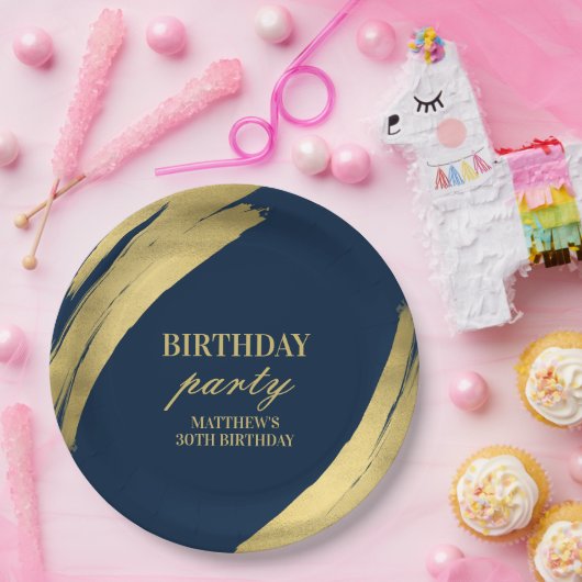 Elegante Navy Birthday Party Gold Foil Paper Plate Pappteller (Party)
