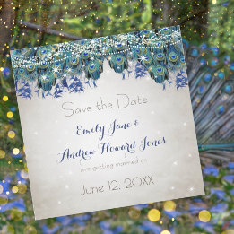 Elegante Navy-Blau-Aquamarin-Pfauenfedern-Typograf Magneteinladung