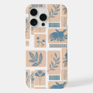 Elegante Navy-Blau-Botanik-Hasen-Muster-Telefonhül iPhone 15 Pro Max Hülle