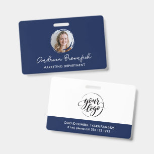 Elegante Navy-Blau-Foto-Logo-Mitarbeiter-ID-Zugang Ausweis