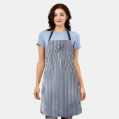 Elegante Navy-Blau gestreifte klassische Monogramm Schürze (Getragen)