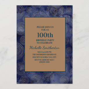 Elegante Navy Blau Gold 100. Geburtstag Einladung