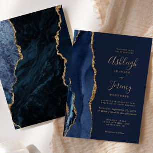 Elegante Navy Blau Gold Achat Hochzeit Einladung