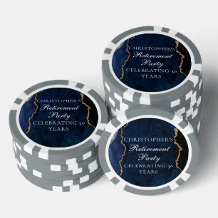 Elegante Navy-Blau-Gold-Achat-Ruhestandsfeier Pokerchips