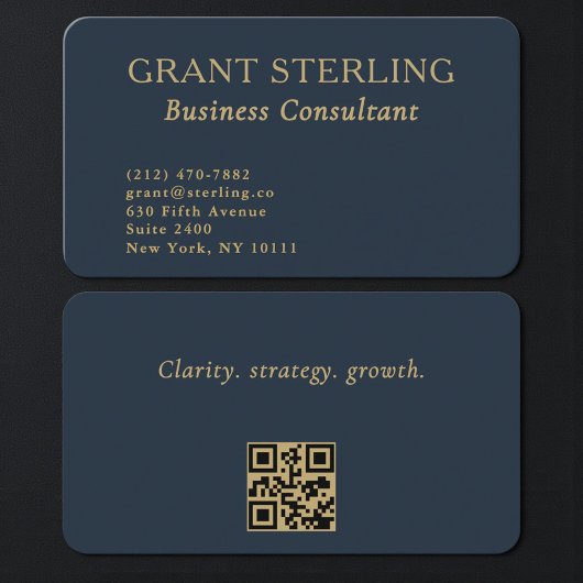 Elegante Navy-Blau-Gold-Berater-QR-Code Visitenkarte