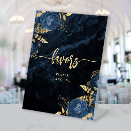 Elegante Navy-Blau-Gold-Blumen-Hochzeitsgeschenke Sockelschild