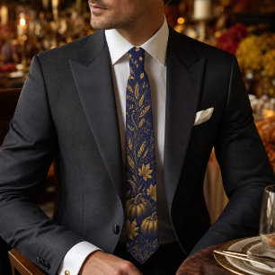 Elegante Navy Blau Gold Kürbis Thanksgiving Formal Krawatte