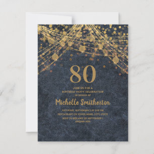 Elegante Navy-Blau-Gold-Lichterkette 80. Einladung