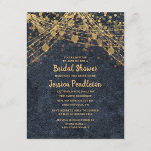 Elegante Navy-Blau-Gold-Lichterkette Brautparty Einladung