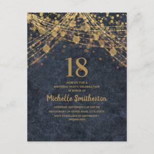 Elegante Navy-Blau-Gold-Lichterkette zum 18. Gebur Einladung