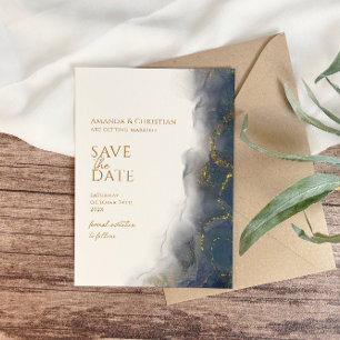 Elegante Navy-Blau-Gold-Marmor-Hochzeit Save The Date
