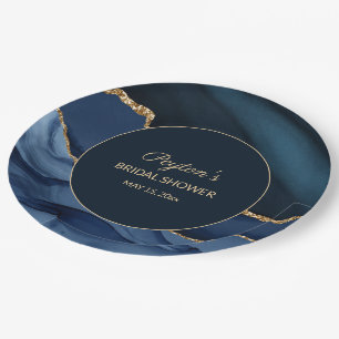 Elegante Navy-Blau-Gold-Marmor-Junggesellinnen-Abs Pappteller