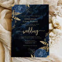Elegante Navy-Blau-Gold-Schrift-Blumenhochzeit