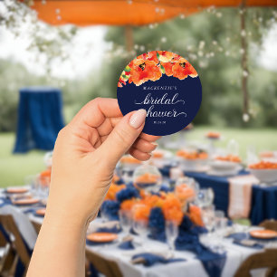 Elegante Navy-Blau-Golden-Poppy-Brautparty Runder Aufkleber