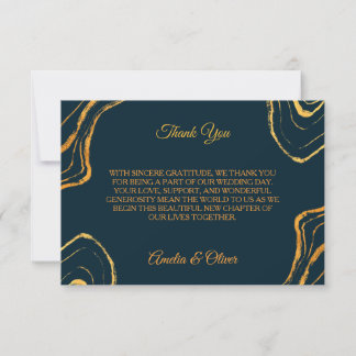Elegante Navy-Blau-Goldene Hochzeit-Dankeskarten Einladung