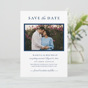 Elegante Navy-Blau-Hochzeitsfoto Save The Date