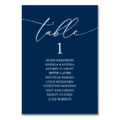 Elegante Navy-Blau-Hochzeitstisch-Sitzplan Tischnummer (Rückseite)