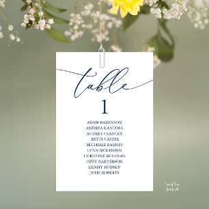Elegante Navy-Blau-Hochzeitstisch-Sitzplan Tischnummer