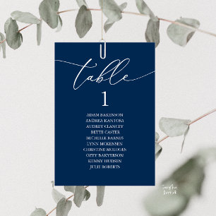 Elegante Navy-Blau-Hochzeitstisch-Sitzplan Tischnummer