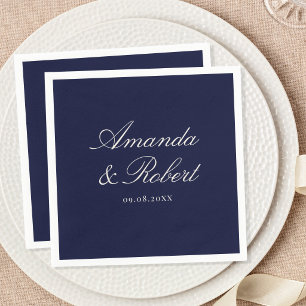 Elegante Navy-Blau-Kalligrafie-Hochzeit Serviette