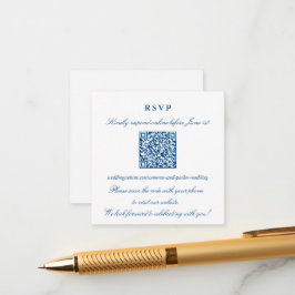 Elegante Navy-Blau Kleine Online-RSVP-QR-Code Begleitkarte