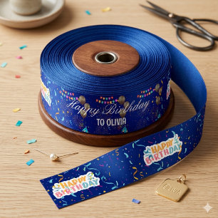 Elegante Navy-Blau Moderne Geburtstagsfeier Satinband