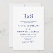 Elegante Navy-Blau Moderne Monogramm-Hochzeit Einladung (Vorderseite)