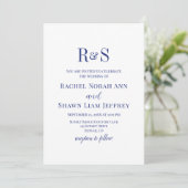 Elegante Navy-Blau Moderne Monogramm-Hochzeit Einladung (Stehend Vorderseite)