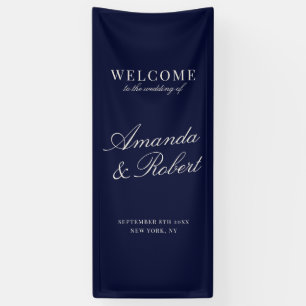 Elegante Navy-Blau Old Money Hochzeitsbegrüßung Banner