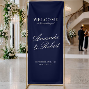 Elegante Navy-Blau Old Money Hochzeitsbegrüßung Banner