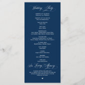 Elegante Navy-Blau-Script-Hochzeitszeremonie Programm (Rückseite)