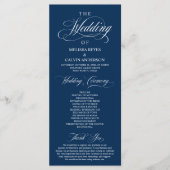 Elegante Navy-Blau-Script-Hochzeitszeremonie Programm (Vorderseite)