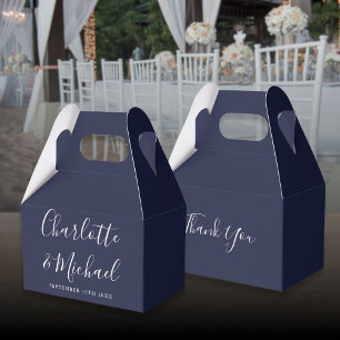 Elegante Navy-Blau-Signatur-Schrift Hochzeit Geschenkschachtel