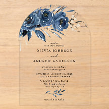 Elegante Navy-Blau-Silber-Aquarell-Blumenhochzeit