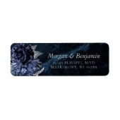 Elegante Navy Blau Silber Blumen Rücksendeadresse (Vorne)