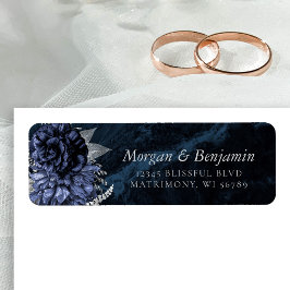 Elegante Navy Blau Silber Blumen Rücksendeadresse